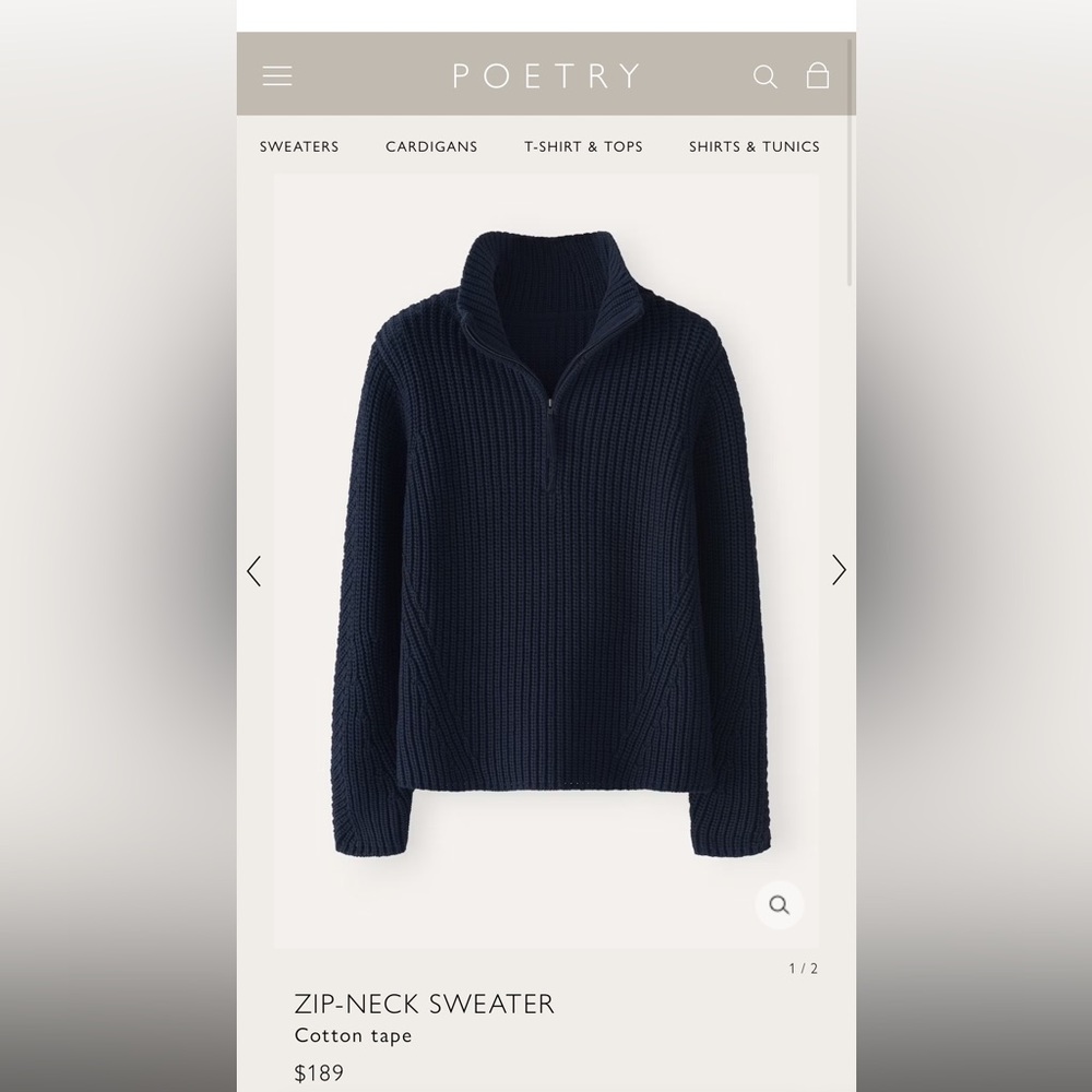 Poetry zip neck sweater cotton NWOT size 4